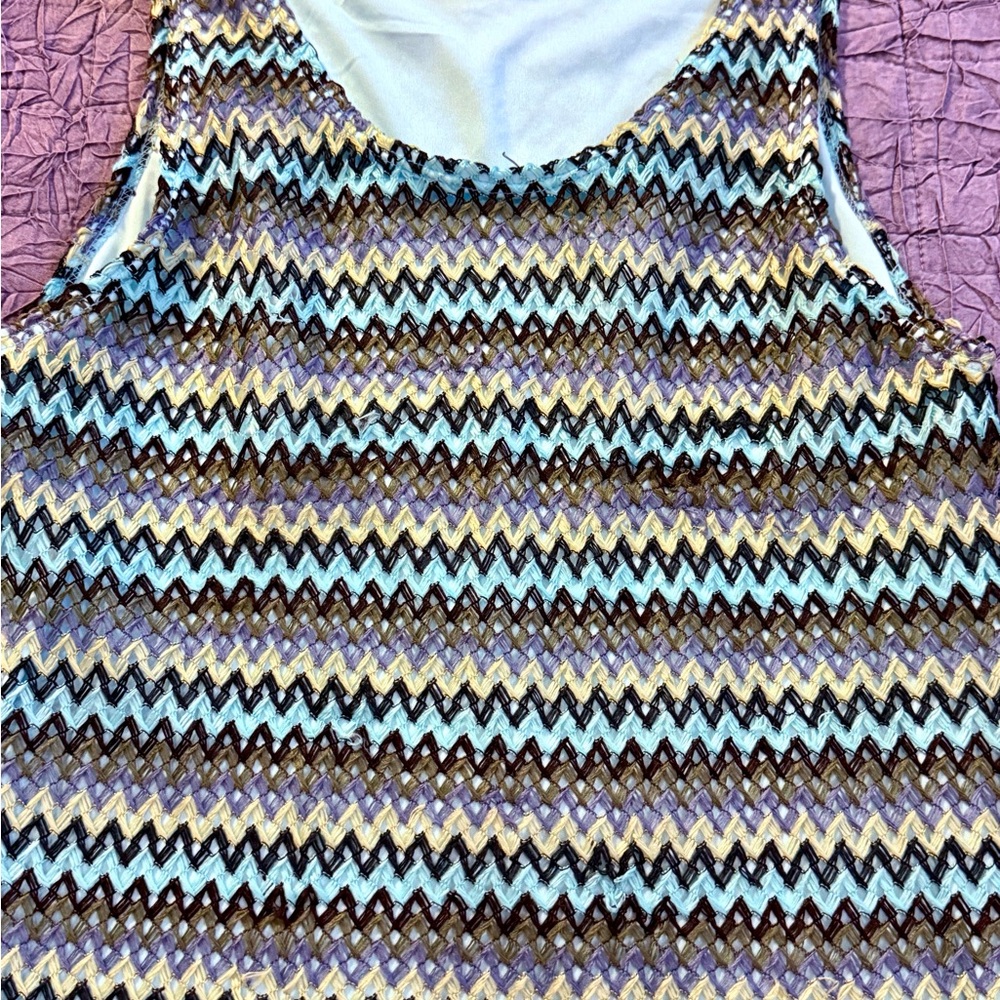 SJS Petite M Chevron Shift Dress Sleeveless Retro Zigzag Missoni Style Retro EUC